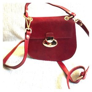 Red Genuine Leather Valentina Saddle Bag Purse